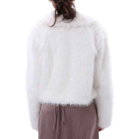 Women's Faux Fur Zip-Up Cropped Jacket Long Sleeve Warm Winter Coat White - Picture 3 of 5